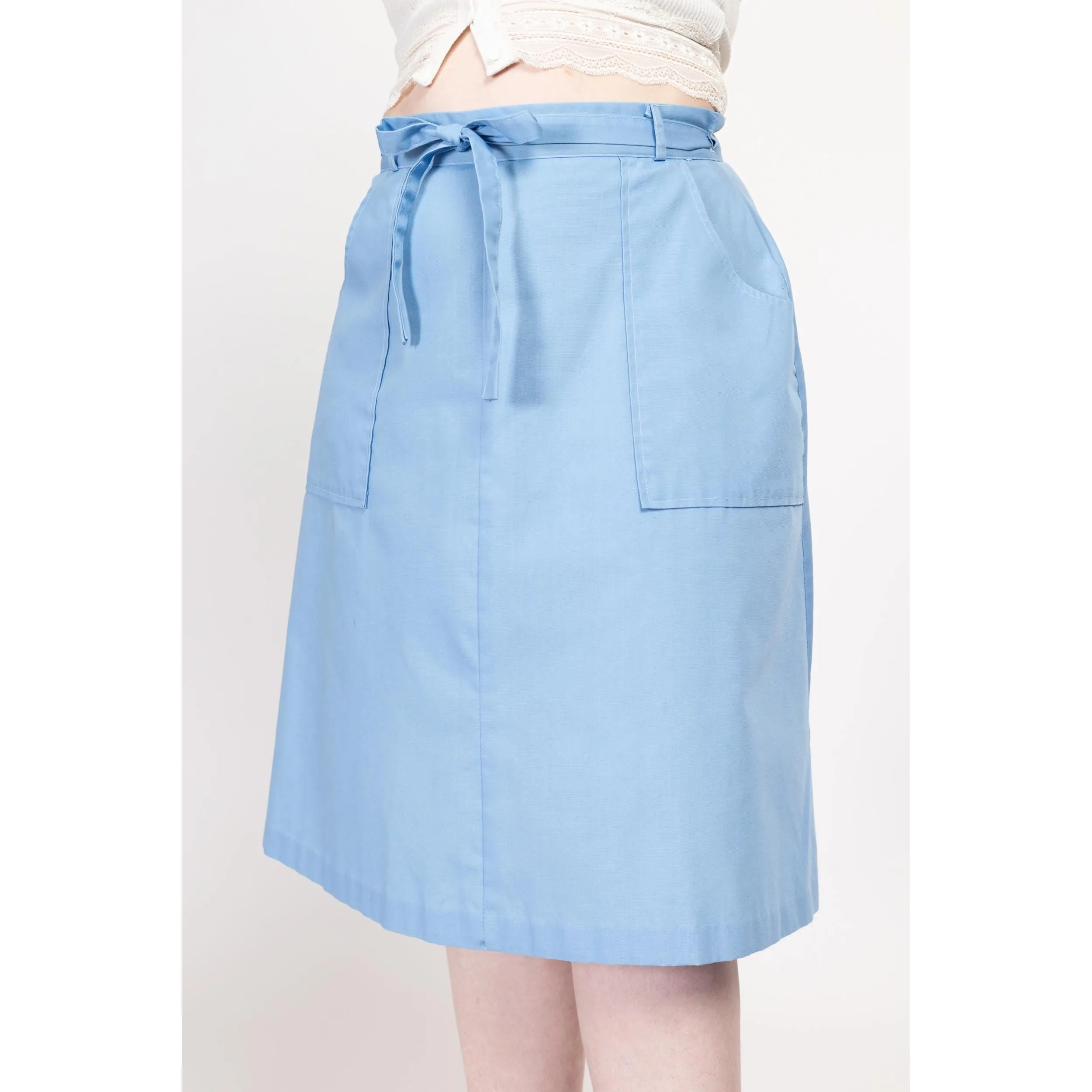 Medium 70s Sky Blue Midi Wrap Skirt 30”