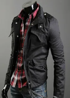 Mens Green Stand Up Collar Short Parka