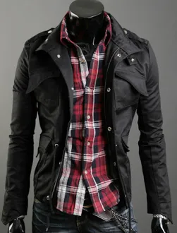 Mens Green Stand Up Collar Short Parka