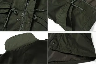 Mens Green Stand Up Collar Short Parka