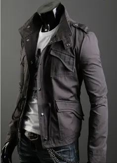 Mens Green Stand Up Collar Short Parka