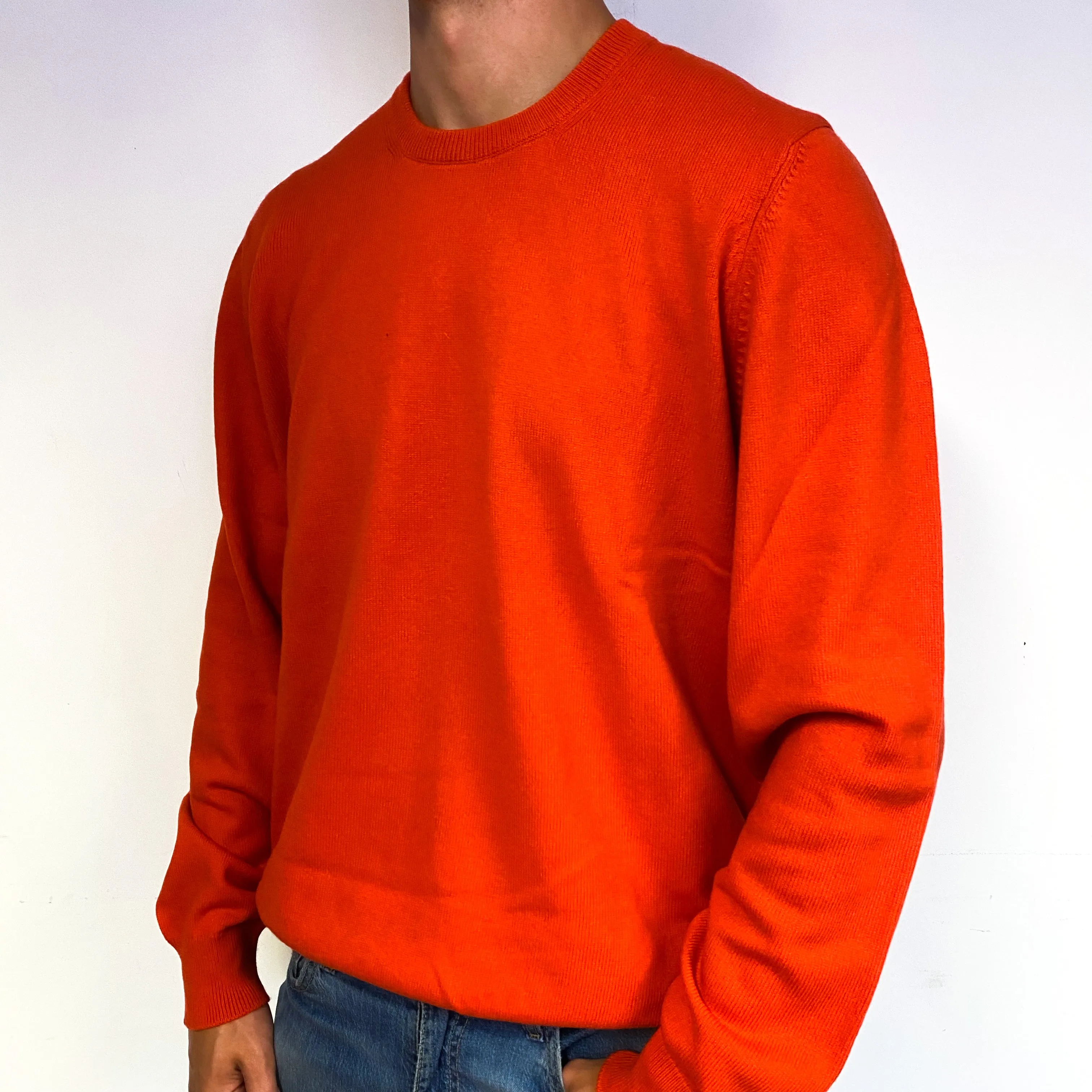 Men's Scottish Vermillion Red Cashmere Crew Neck Jumper XXL