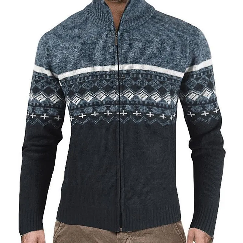 Men's Stand Collar Color Block Knitted Cardigan 20516380L