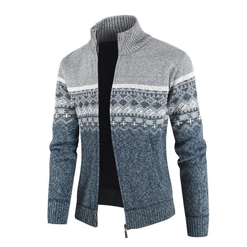 Men's Stand Collar Color Block Knitted Cardigan 20516380L