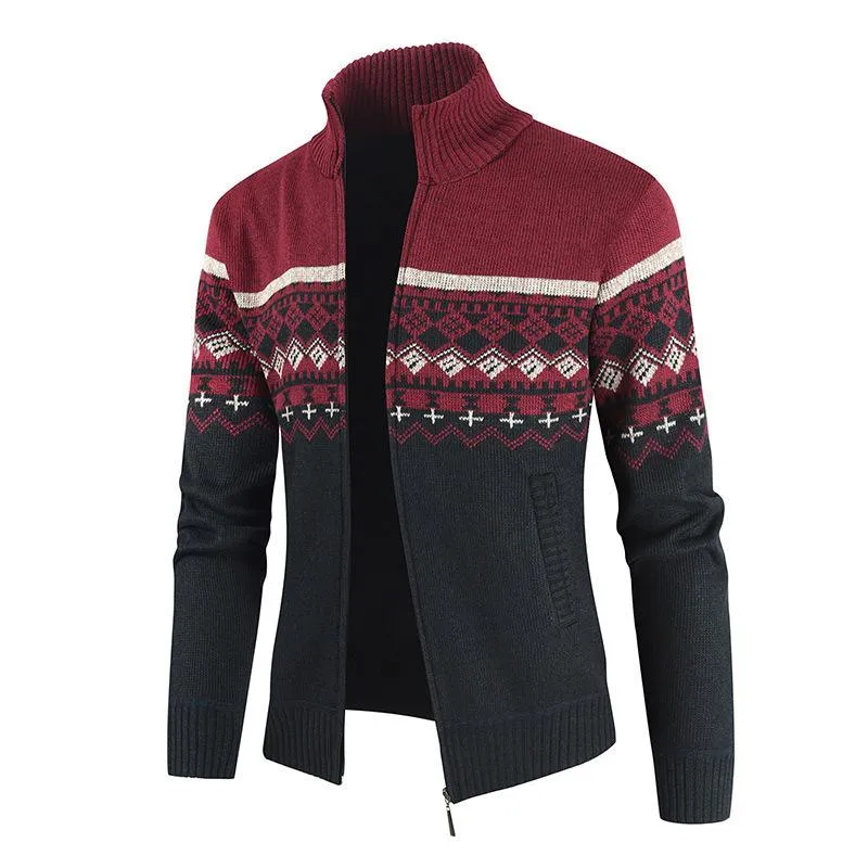 Men's Stand Collar Color Block Knitted Cardigan 20516380L