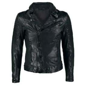 Mens Waxed Sheepskin Leather Motorcycle Jacket Black