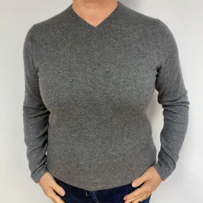Mid Grey Cashmere V-Neck Jumper Large