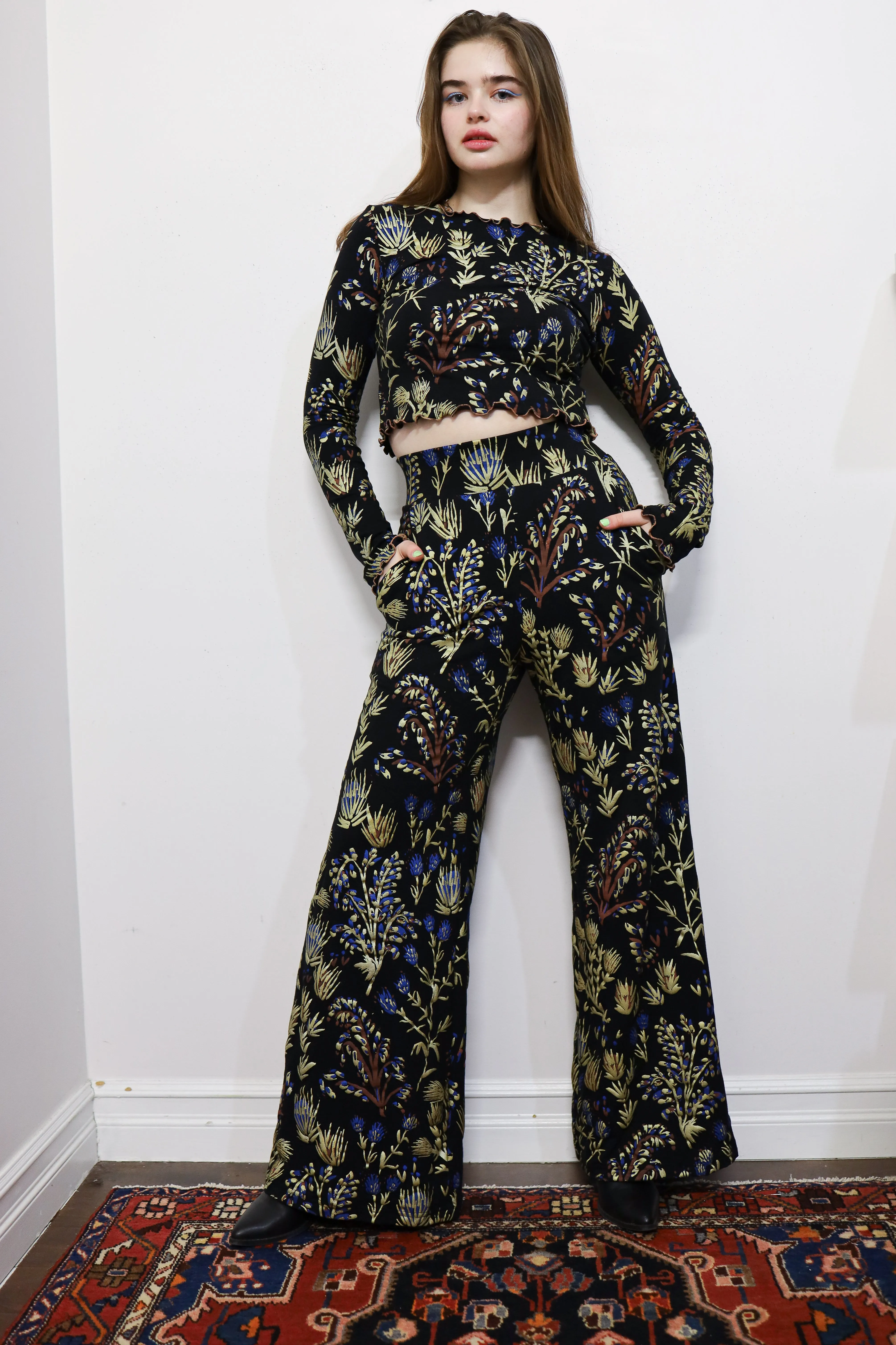 Midnight Thistle High Waisted Wide Leg Pants