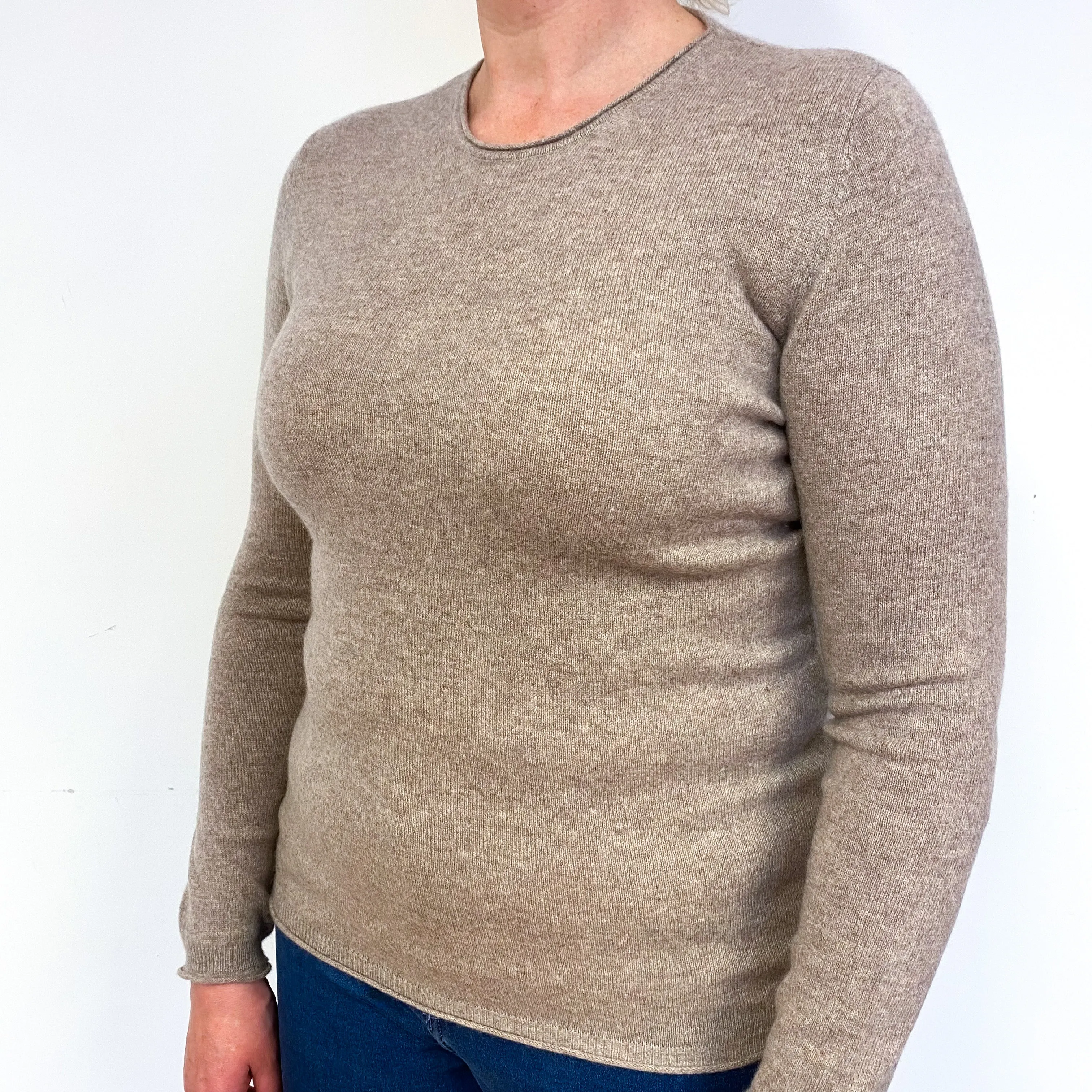 Mink Brown Cashmere Crew Neck Jumper Large