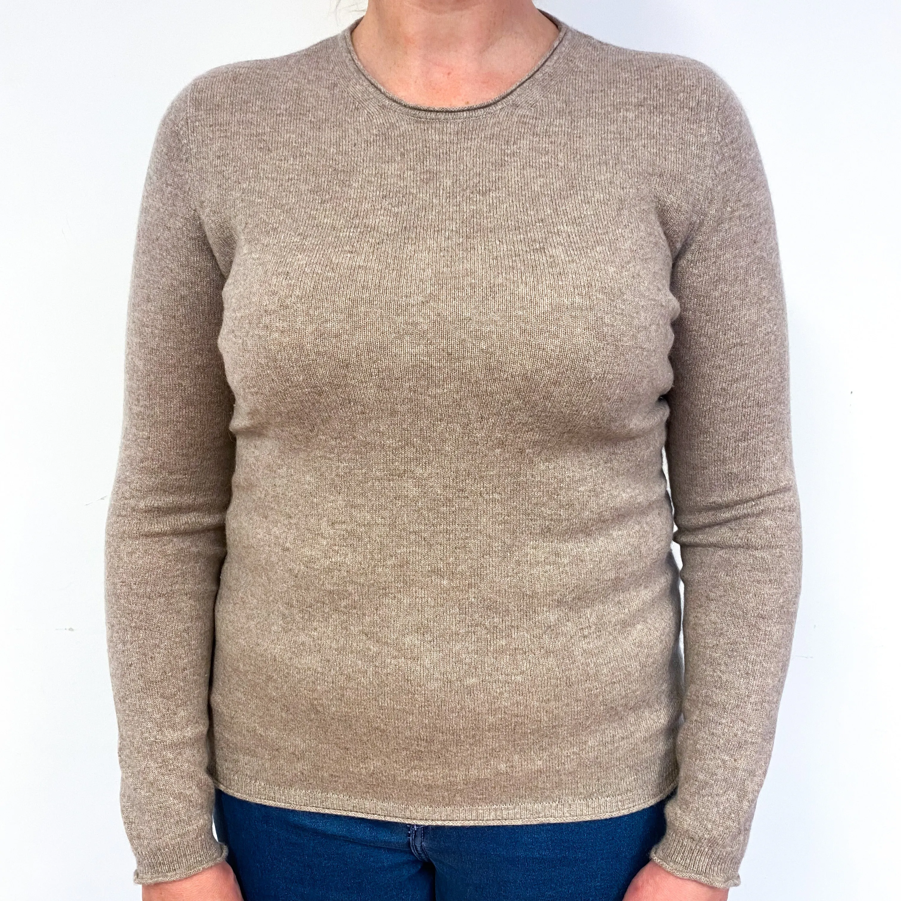 Mink Brown Cashmere Crew Neck Jumper Large