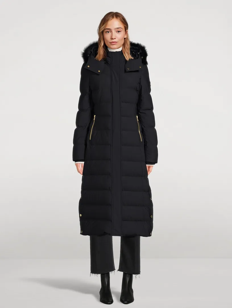 Moose Knuckles Womens Jocada Gold Parka in Black with Black Shearling