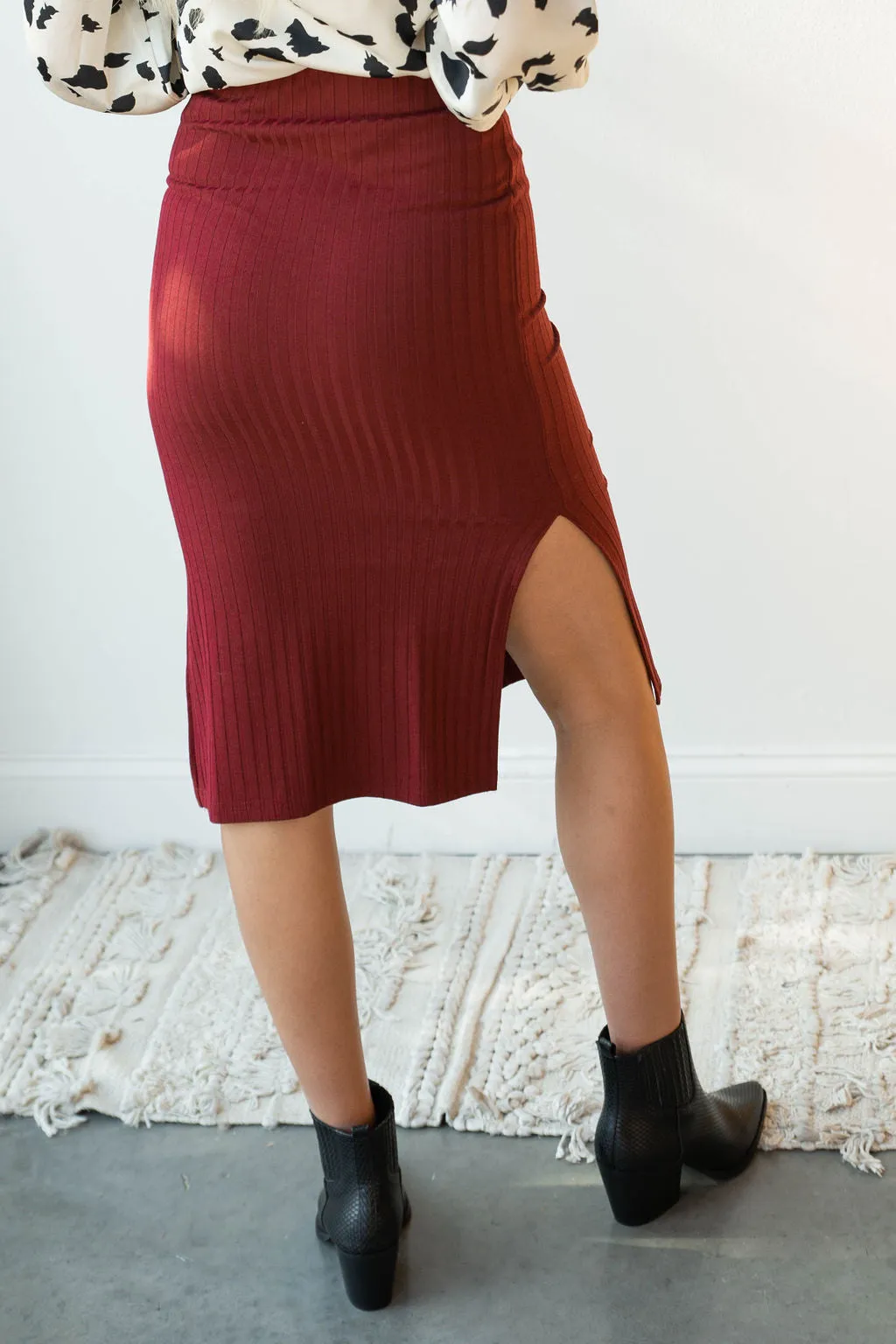 name of the game ribbed pencil skirt