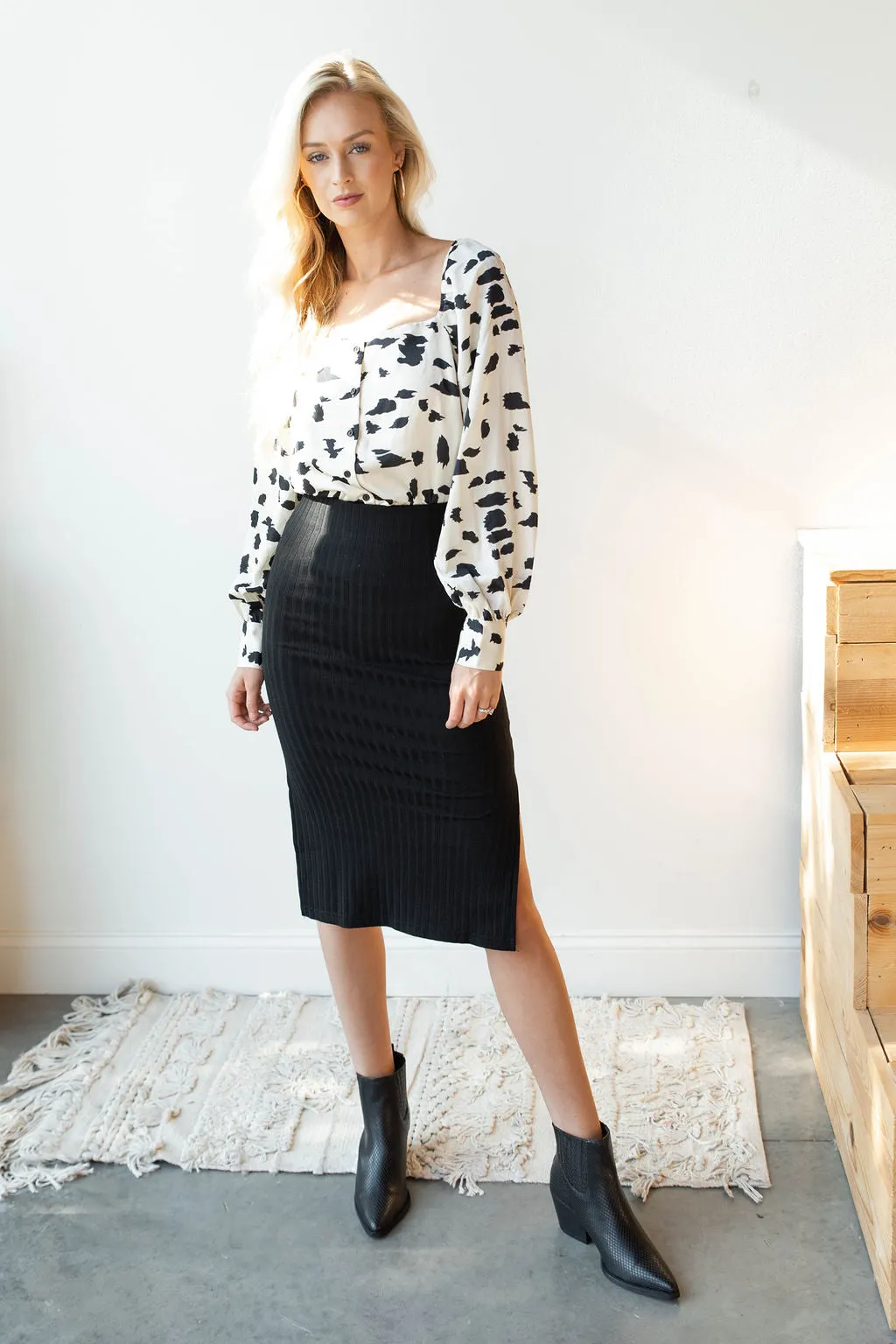 name of the game ribbed pencil skirt