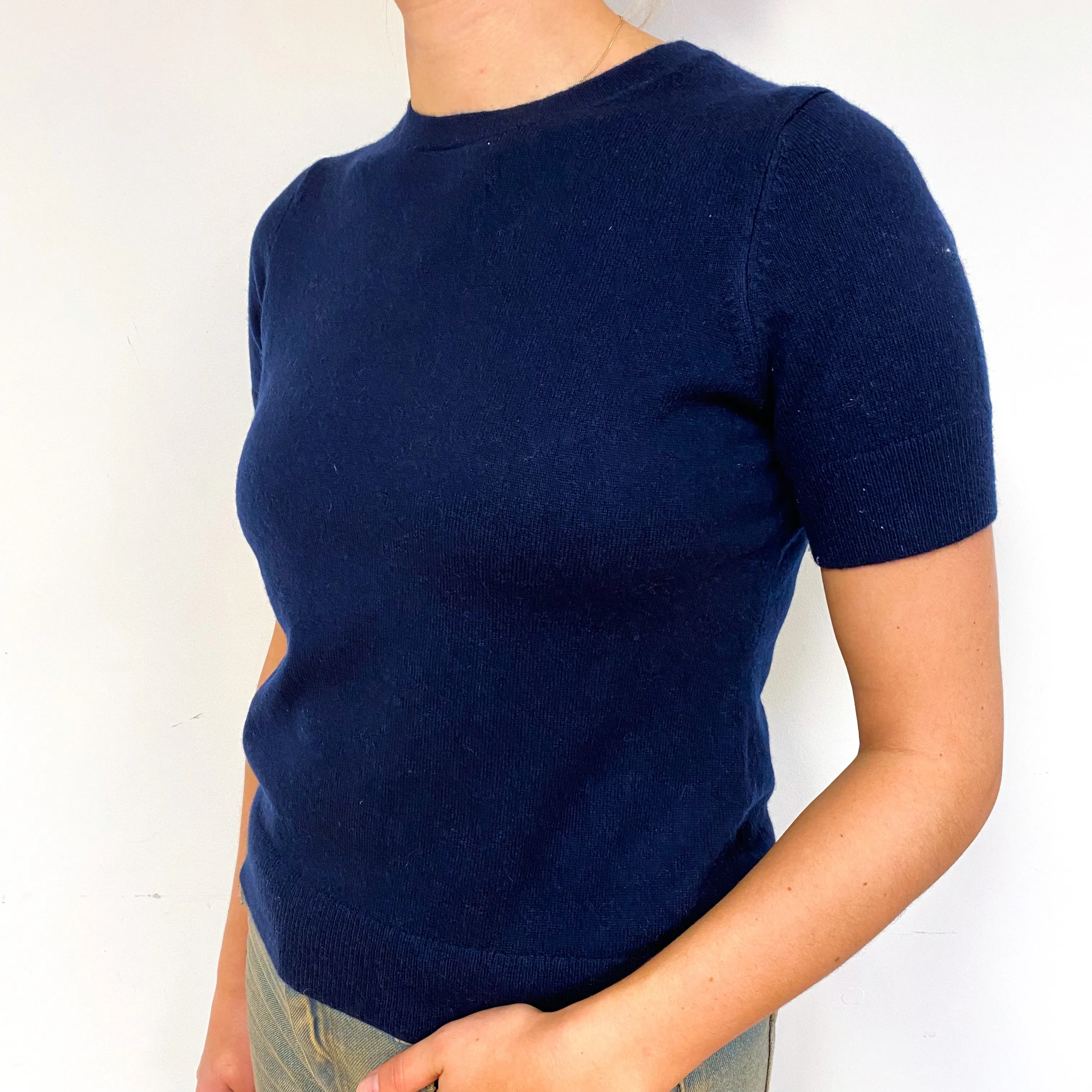 Navy Blue Cashmere Short Sleeve Jumper Small