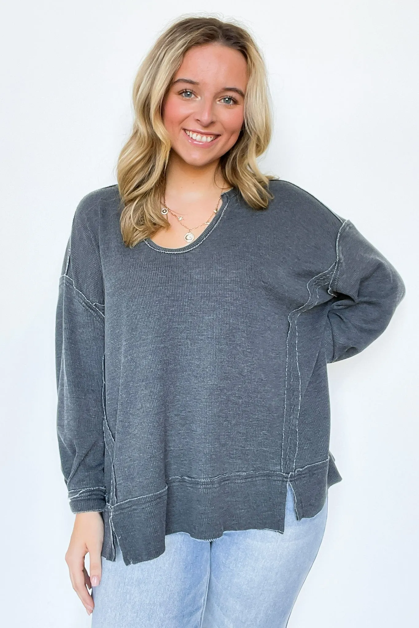 Noella Waffle Knit Oversized Top