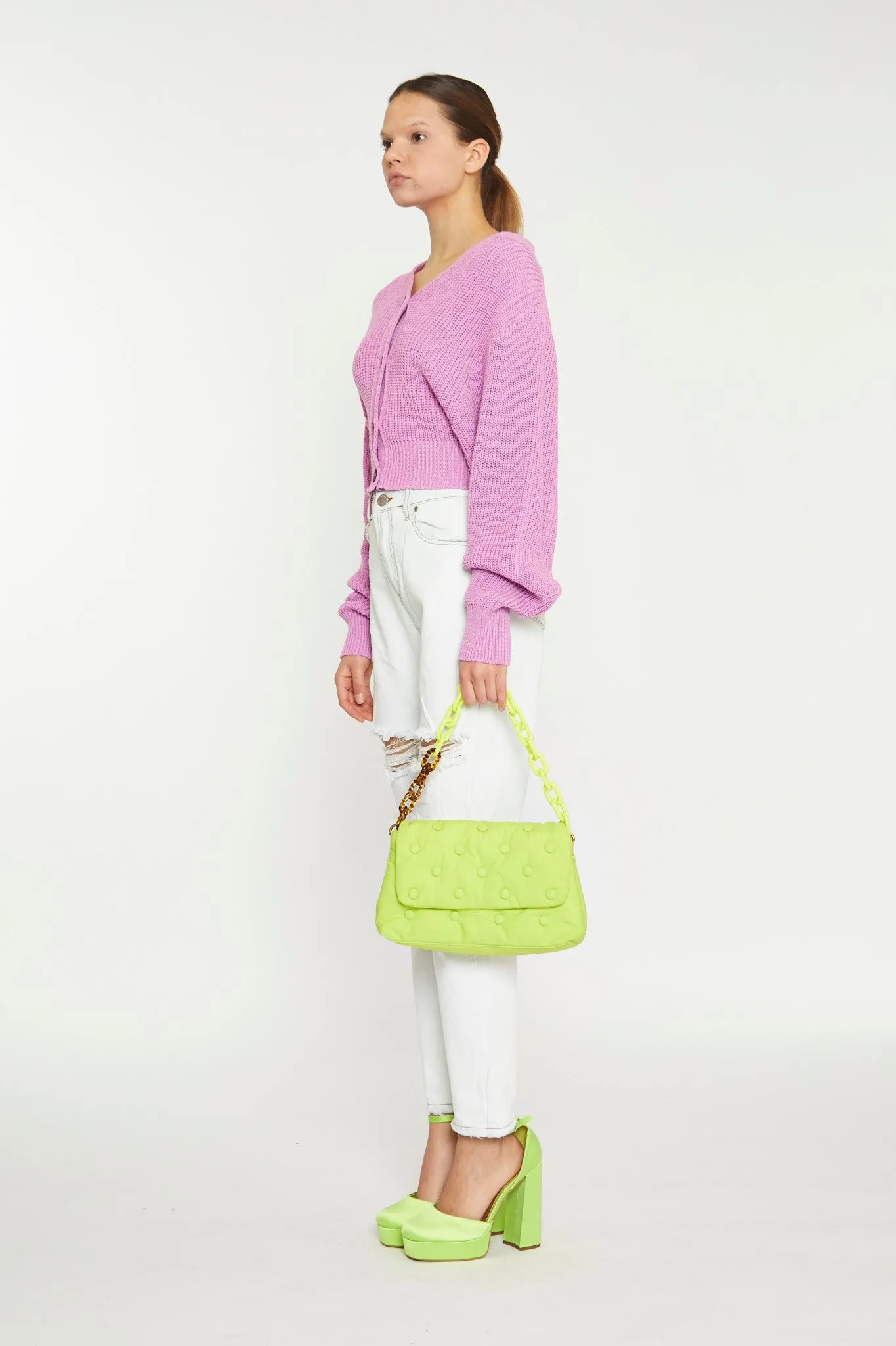 Orchid Pink Button Front Cropped Cardigan