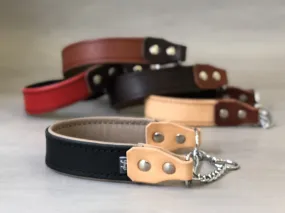 Padded Leather Martingale Dog Collar 5 Colors and Stainless Steel Chain