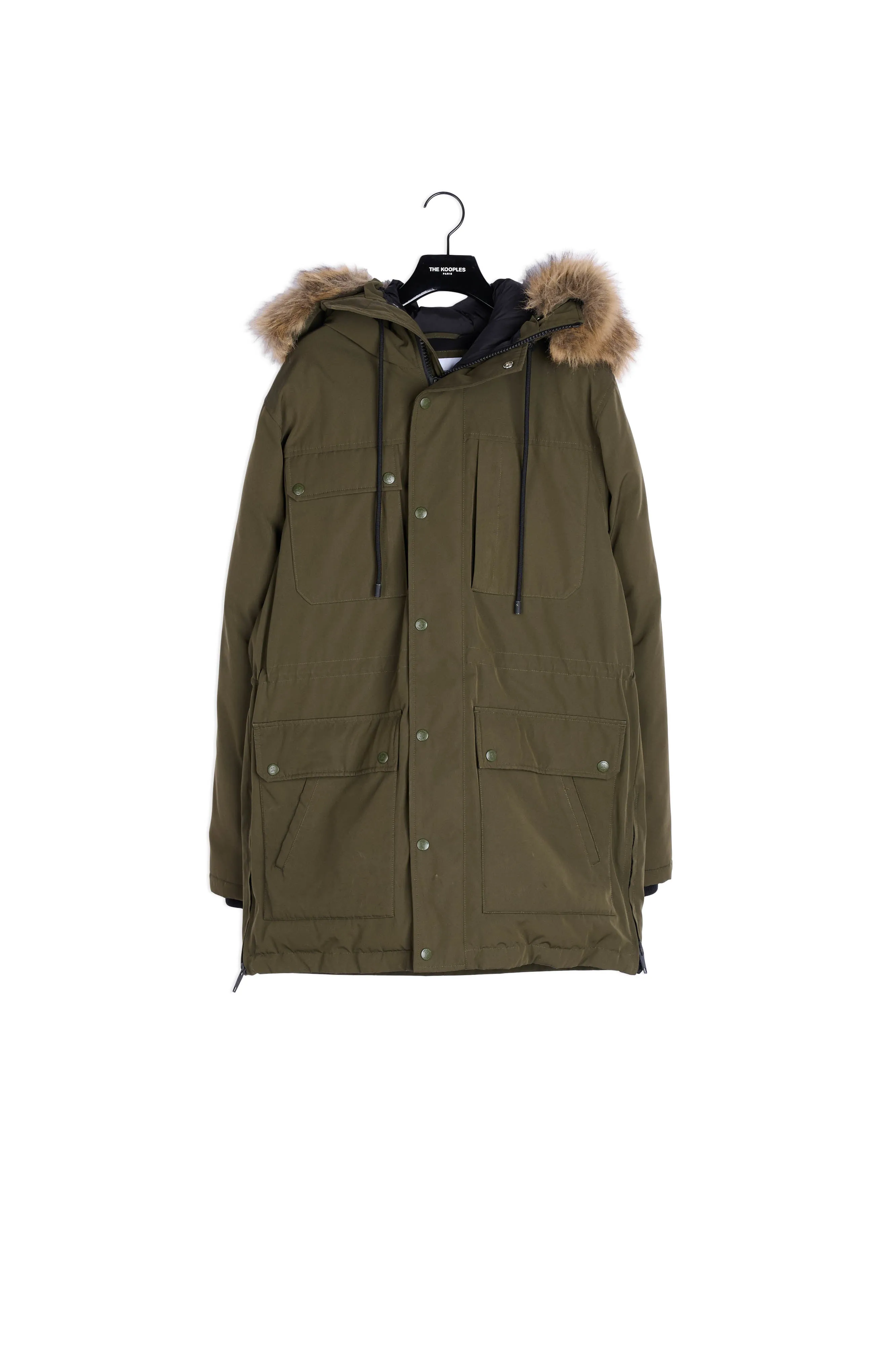 Parka polyester kaki multipoches zippée