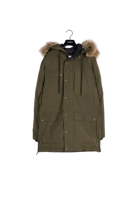 Parka polyester kaki multipoches zippée