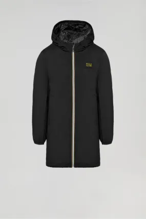 Parka técnica negra de niño con capucha y logo Polo Club