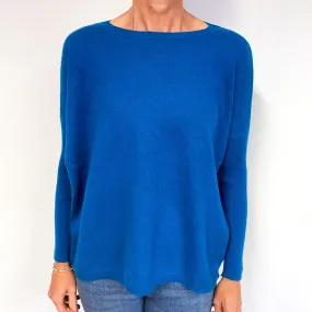 Peacock Blue Slouchy Cashmere Crew Neck Jumper Medium