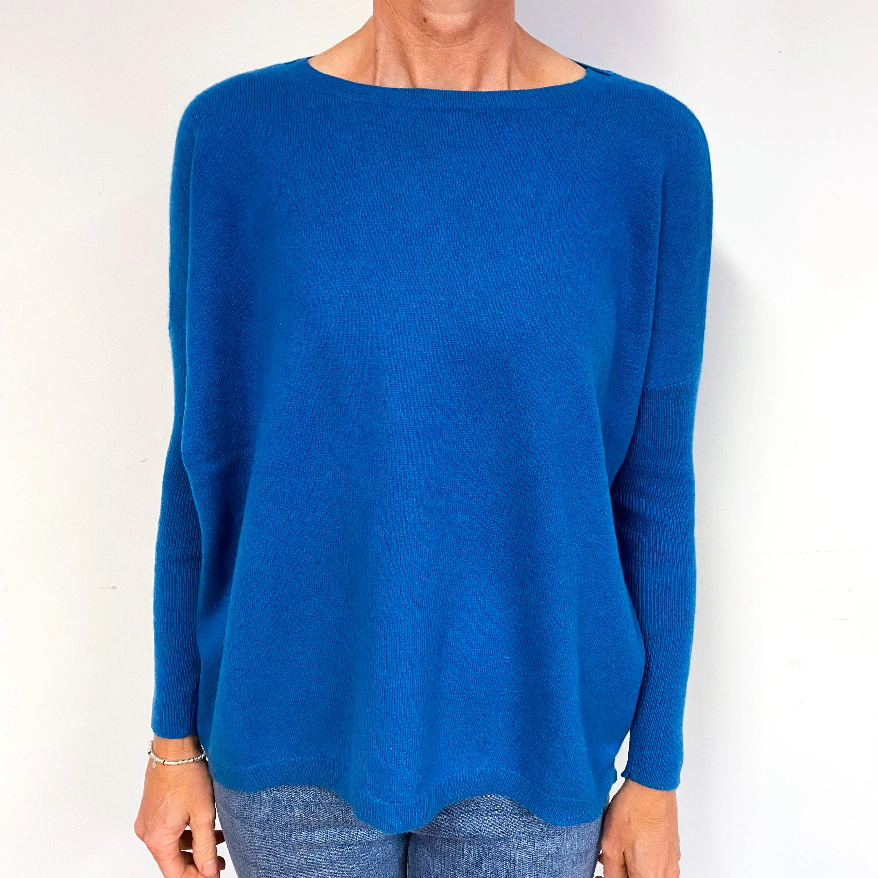 Peacock Blue Slouchy Cashmere Crew Neck Jumper Medium