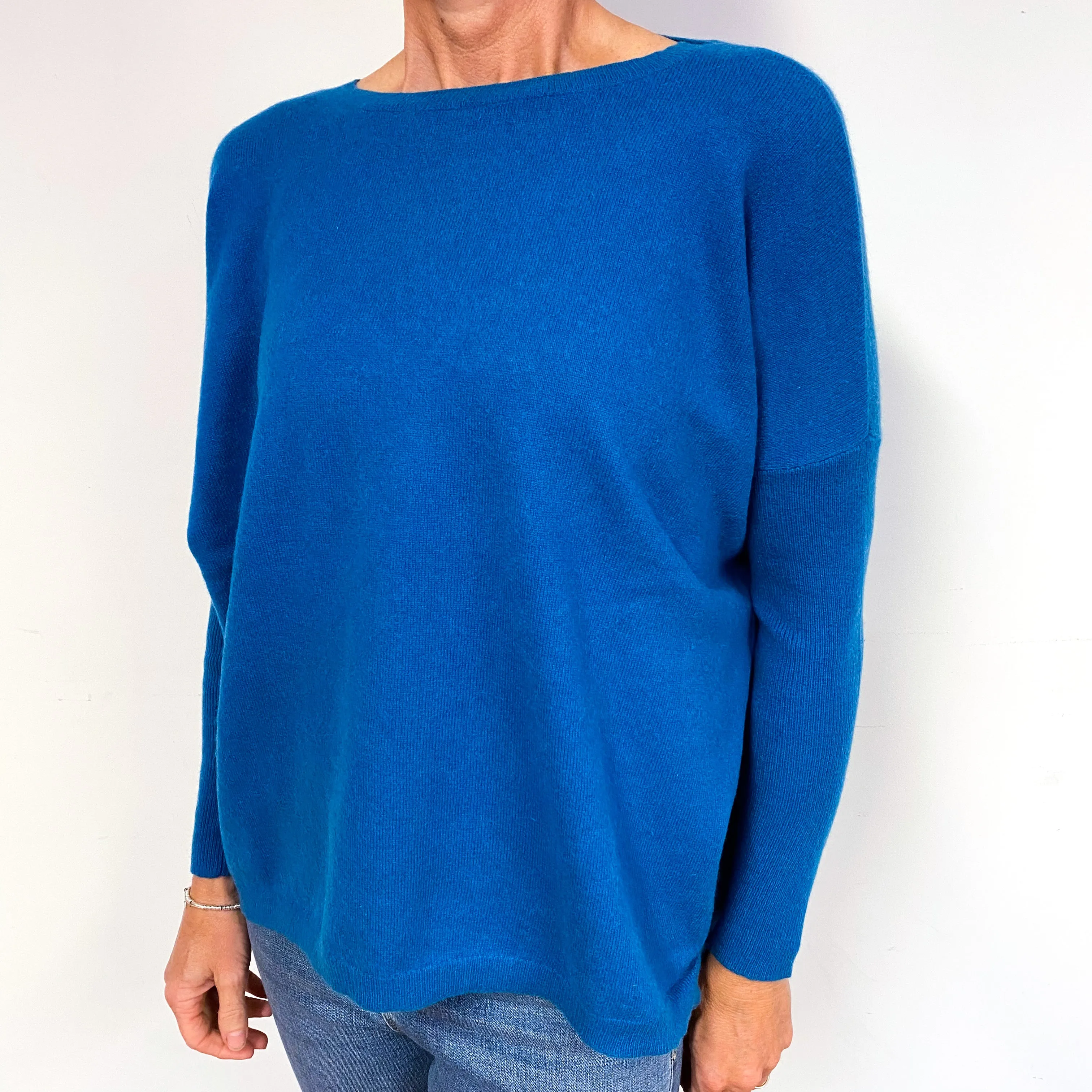 Peacock Blue Slouchy Cashmere Crew Neck Jumper Medium