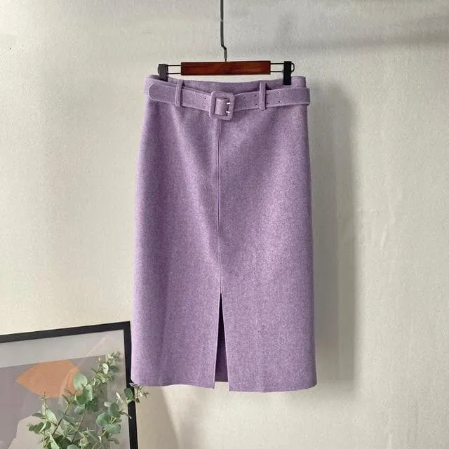 Pencil Skirt With Elegant Belt