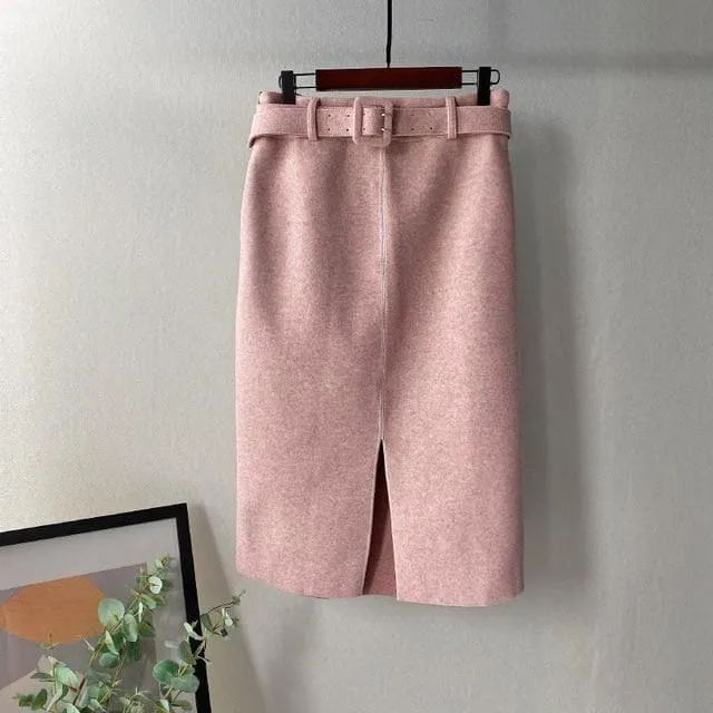 Pencil Skirt With Elegant Belt