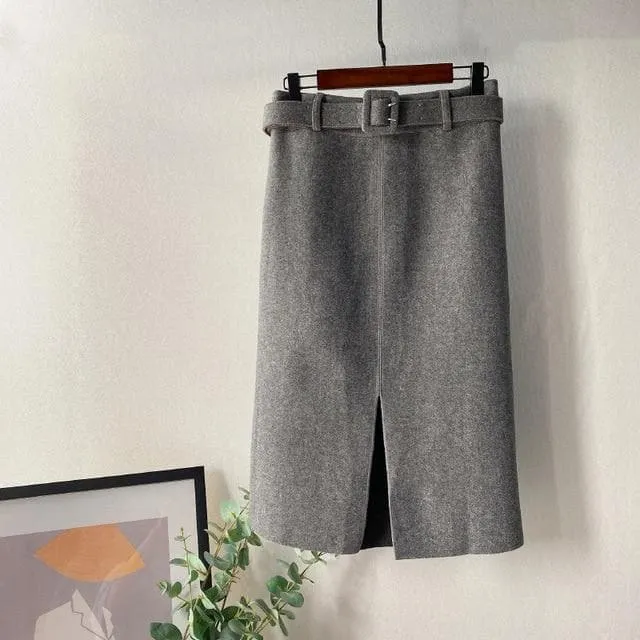 Pencil Skirt With Elegant Belt