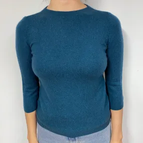 Petrol Blue 3/4 Sleeve Cashmere Crew Neck Jumper Small/Petite