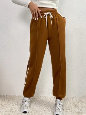 Plain Drawstring High Waist Cropped Women Sweatpants