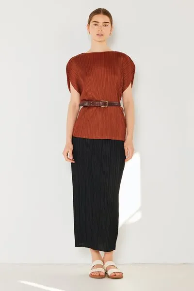 Pleated Midi Pencil Skirt