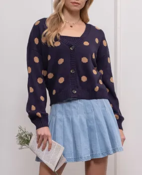 polka dot button up cardigan - navy