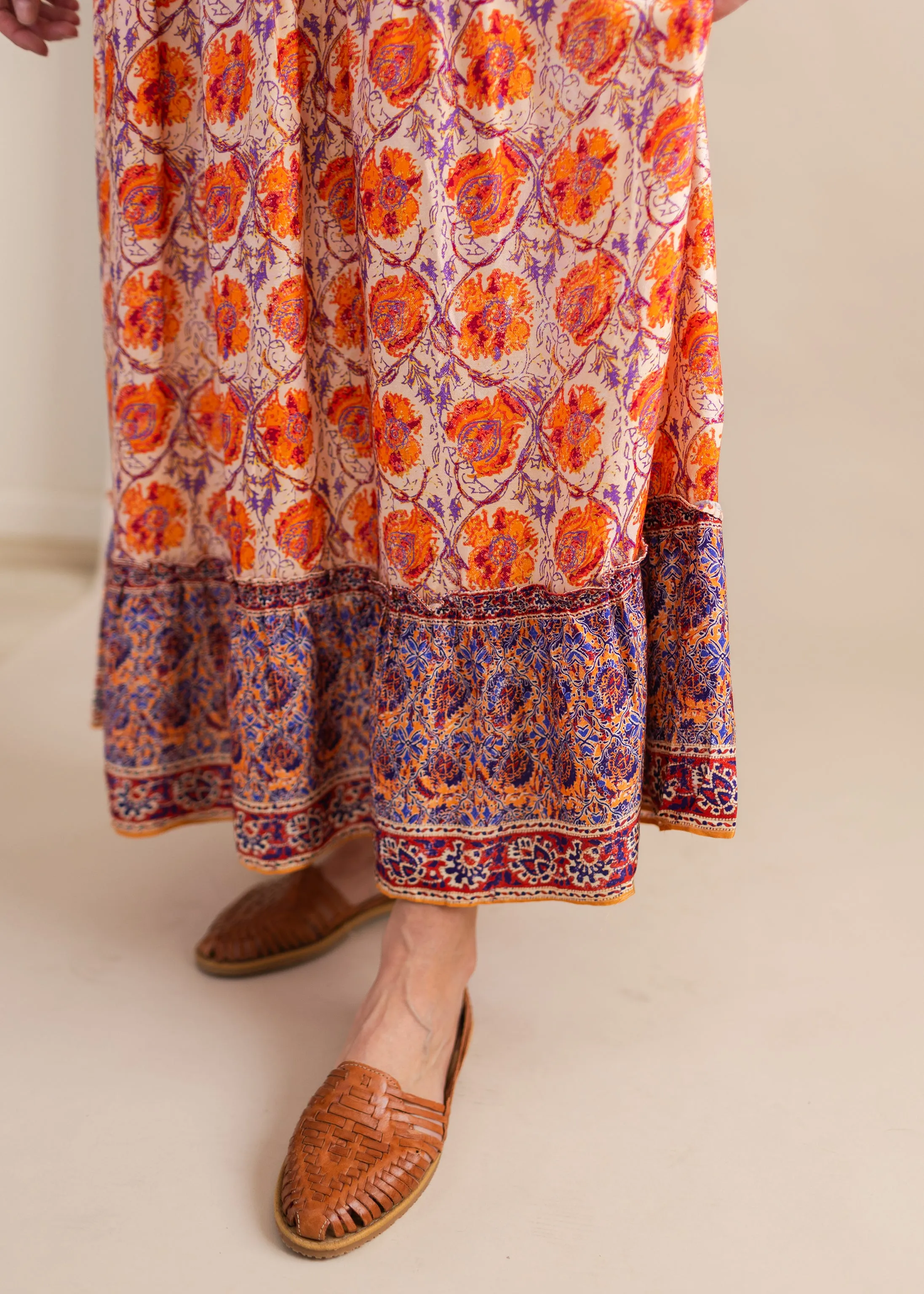 Printed Tiered Midi Skirt