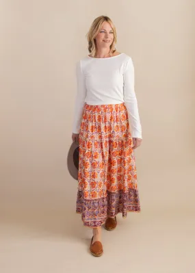 Printed Tiered Midi Skirt
