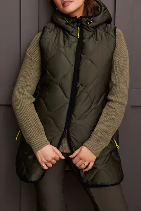 Puffer Vest - Reversible Hooded with Hi-Low Hem (Spinach)