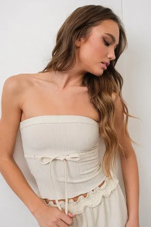 "Sweet Talk" Ivory Strapless Tube Top w/ Bow Detail