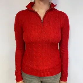 Ralph Lauren Red Cable Cashmere 1/4 Zip Jumper Small
