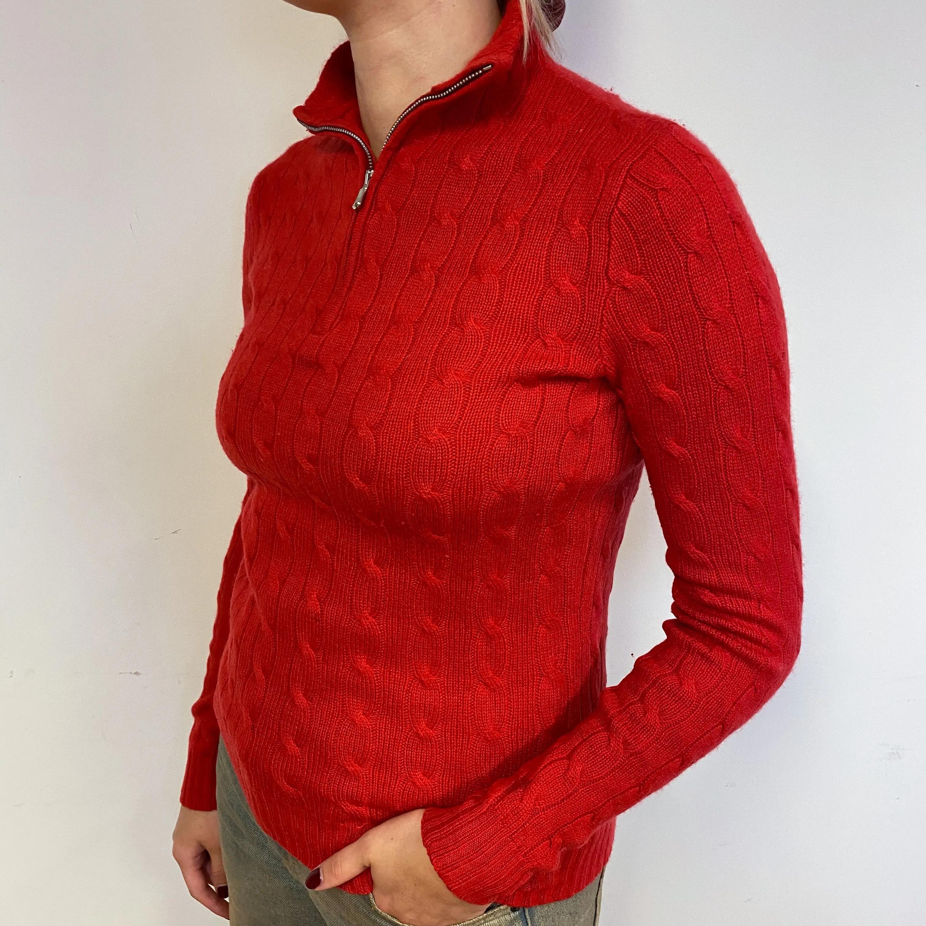 Ralph Lauren Red Cable Cashmere 1/4 Zip Jumper Small