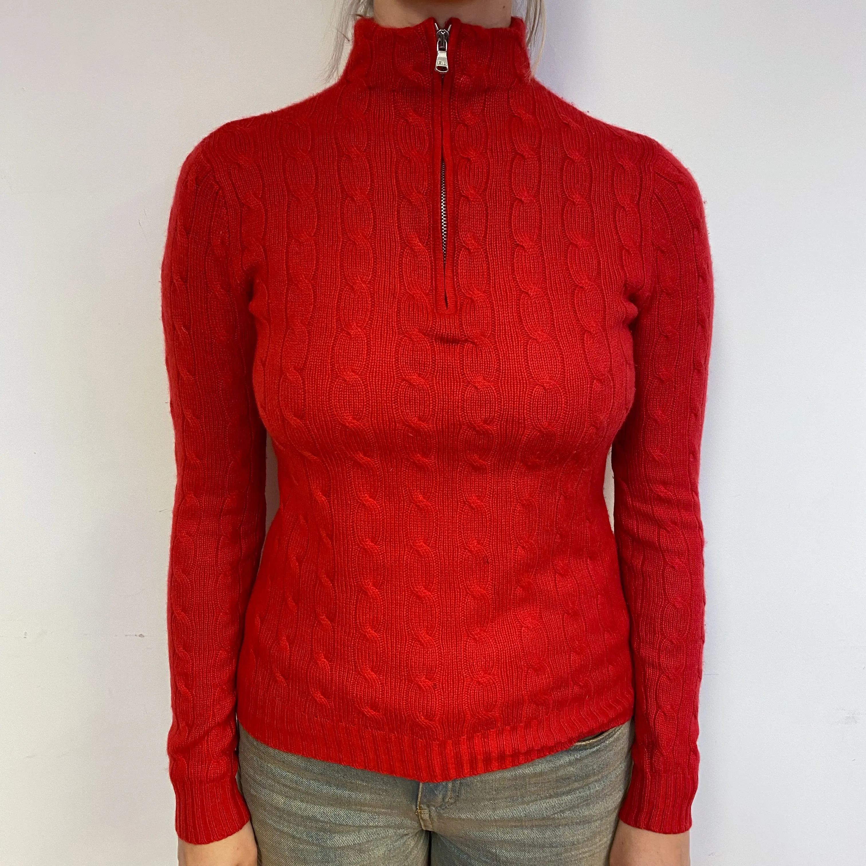 Ralph Lauren Red Cable Cashmere 1/4 Zip Jumper Small