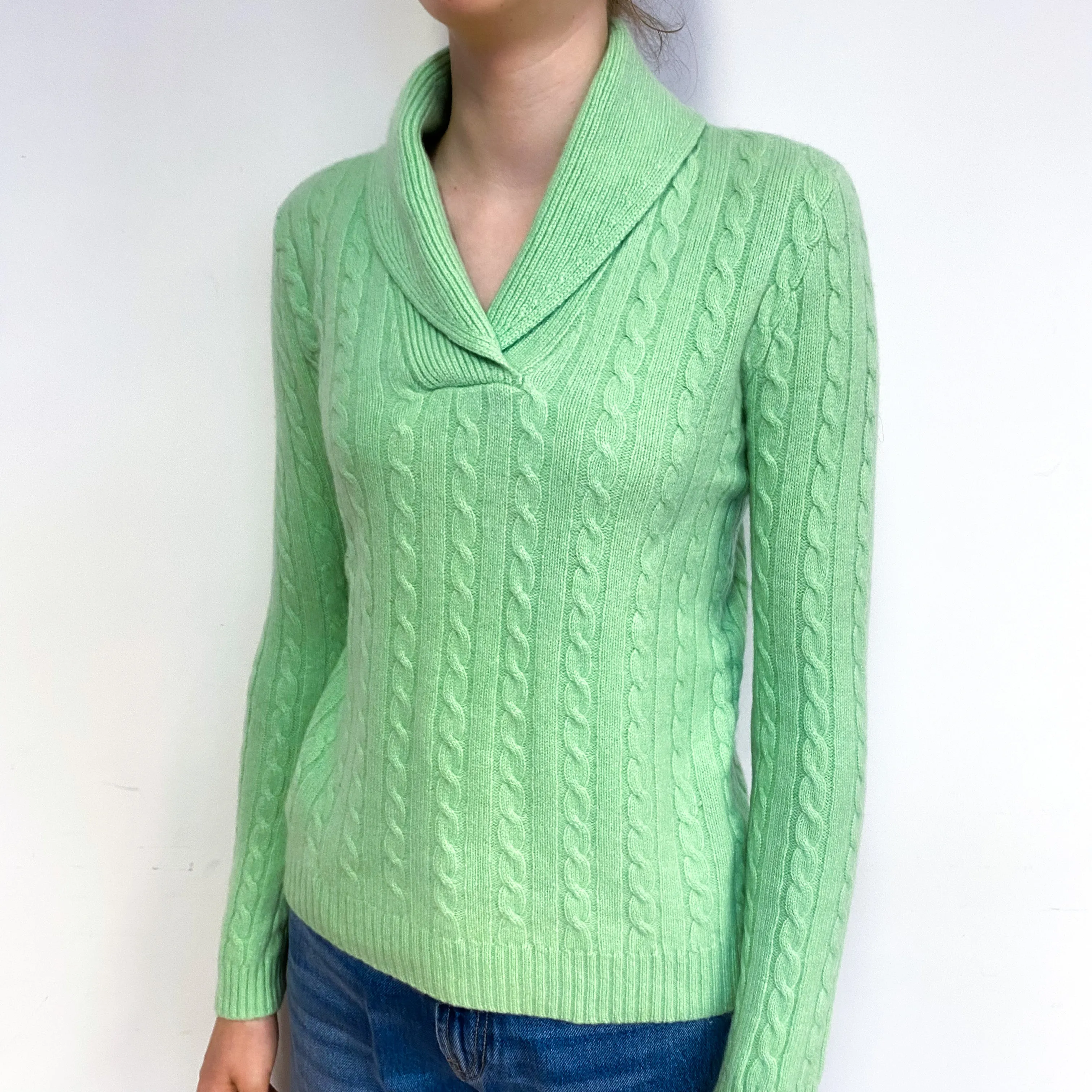Ralph Lauren Spring Green Cashmere Shawl Collar Jumper Extra Small