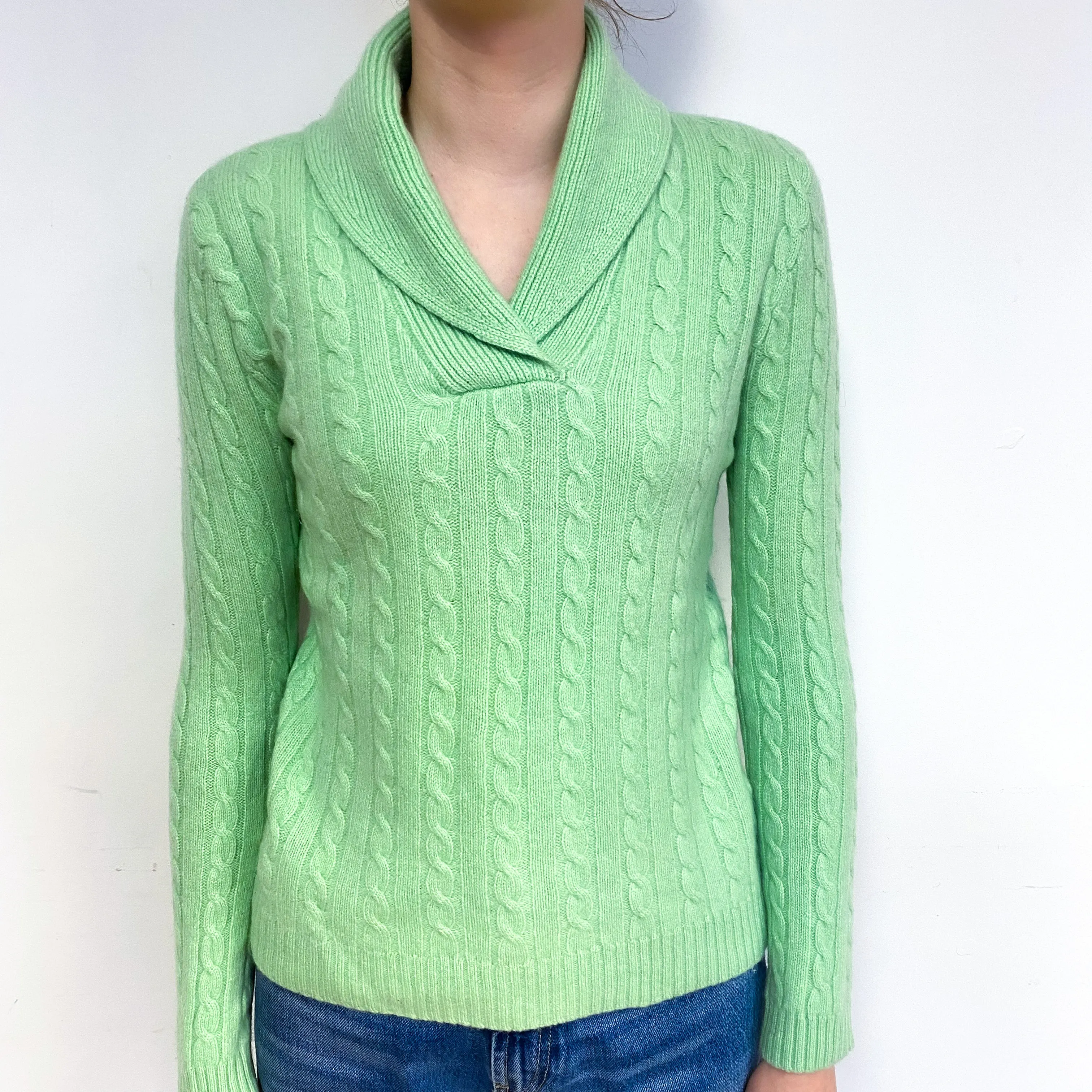Ralph Lauren Spring Green Cashmere Shawl Collar Jumper Extra Small