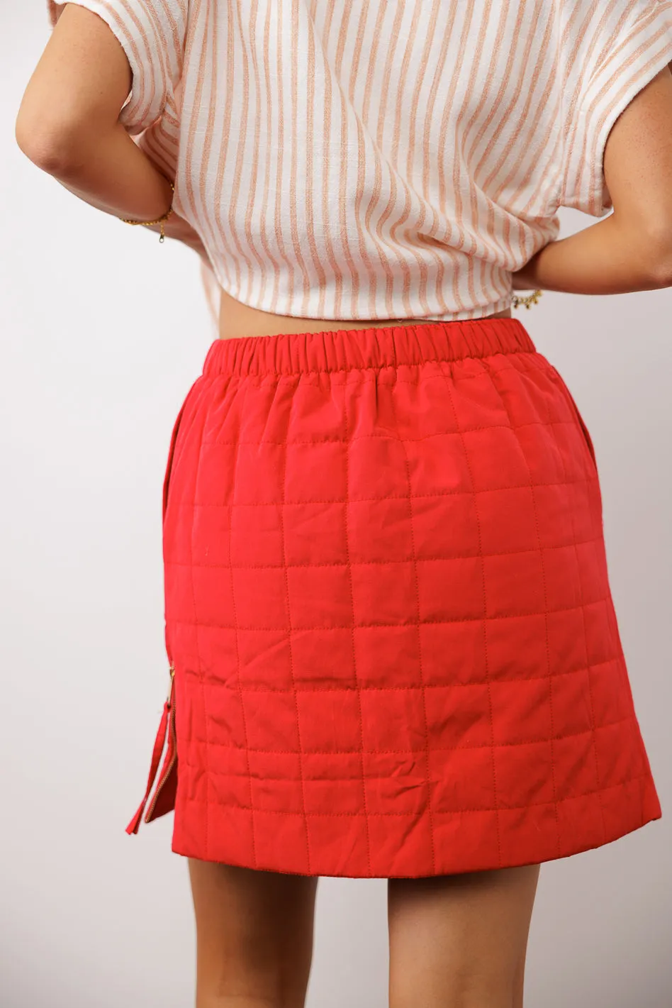 Sarah Quilted Mini Skirt in Red - FINAL SALE