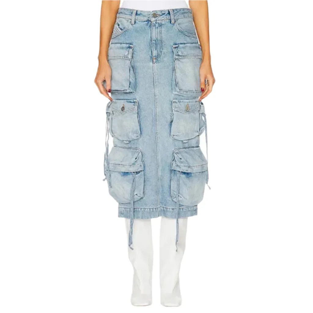 Selma Multi Pocket Cargo Denim Skirt