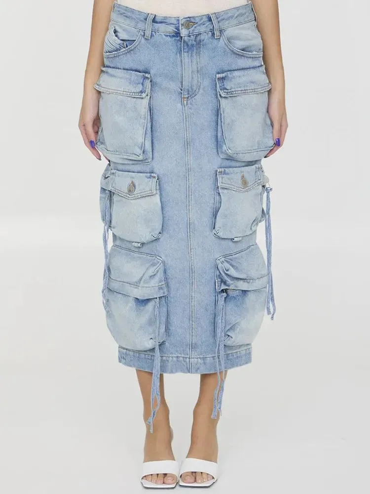 Selma Multi Pocket Cargo Denim Skirt