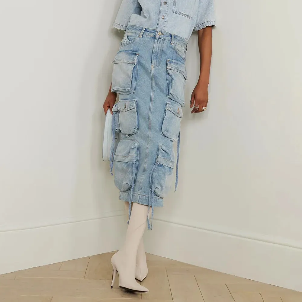 Selma Multi Pocket Cargo Denim Skirt