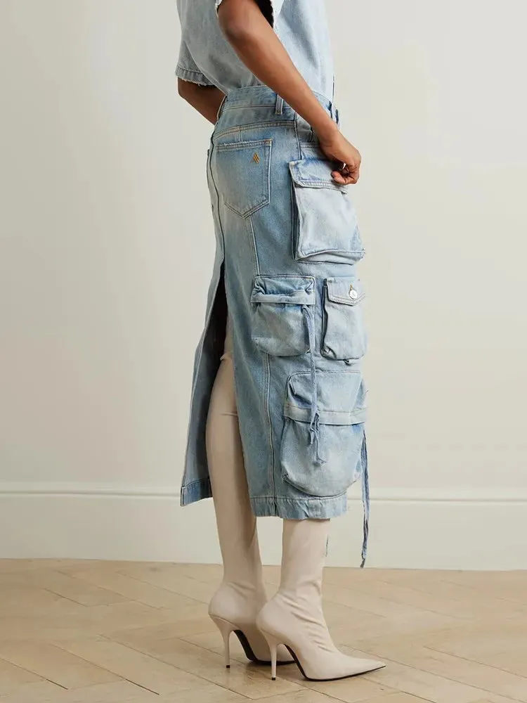 Selma Multi Pocket Cargo Denim Skirt