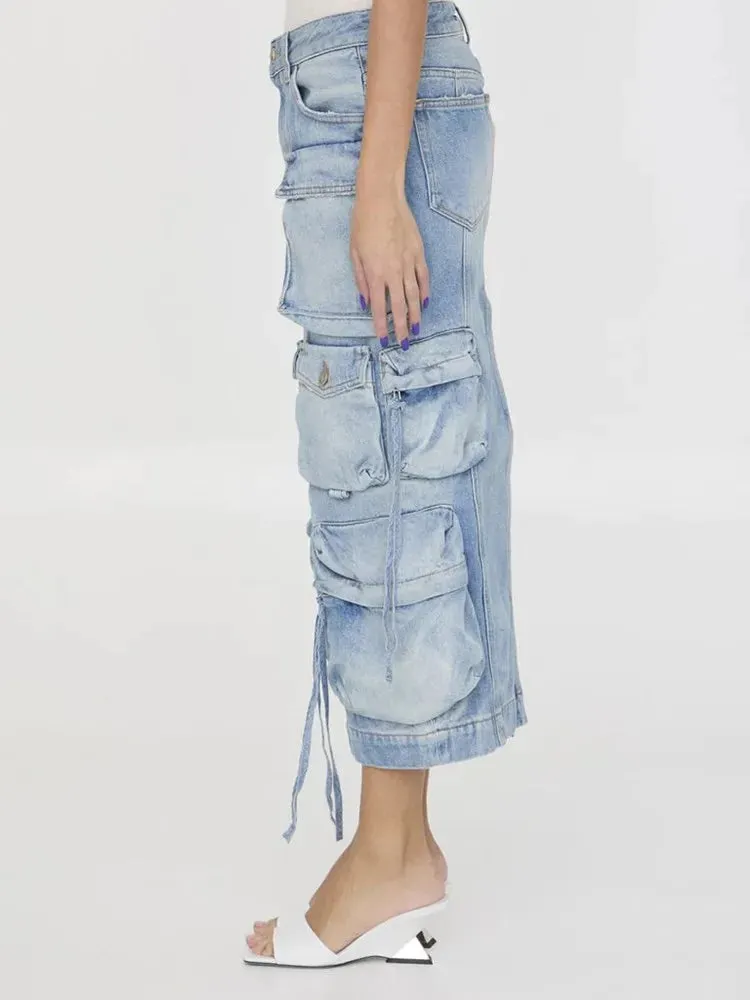 Selma Multi Pocket Cargo Denim Skirt