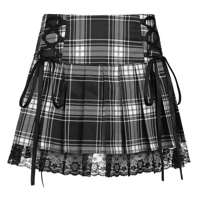 Skirts Pleated Skirt Lace Up Sexy Mini Punk Skirt Gothic Black Skirt Jupe Femme